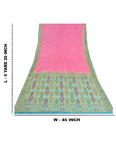 Sanskriti Vintage Pink Sarees 100% Pure Silk Embroidered Woven Sari Craft Fabric, PS-60589-Pink &amp; Blue-Thread Work-100% Pure Silk-1