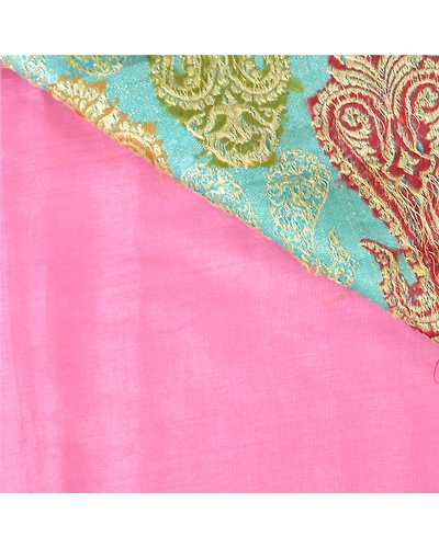 Sanskriti Vintage Pink Sarees 100% Pure Silk Embroidered Woven Sari Craft Fabric, PS-60589-Pink &amp; Blue-Thread Work-100% Pure Silk-3