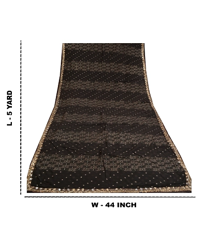 Sanskriti Vintage Bollywood Sarees Pure Georgette Silk Hand Beaded Sari Fabric, PS-60596-Black-Sequins Work-100% Pure Georgette Silk-1