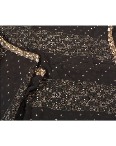 Sanskriti Vintage Bollywood Sarees Pure Georgette Silk Hand Beaded Sari Fabric, PS-60596-Black-Sequins Work-100% Pure Georgette Silk-2