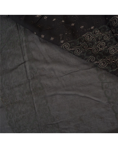 Sanskriti Vintage Bollywood Sarees Pure Georgette Silk Hand Beaded Sari Fabric, PS-60596-Black-Sequins Work-100% Pure Georgette Silk-3