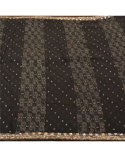 Sanskriti Vintage Bollywood Sarees Pure Georgette Silk Hand Beaded Sari Fabric, PS-60596-Black-Sequins Work-100% Pure Georgette Silk-4