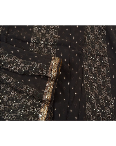 Sanskriti Vintage Bollywood Sarees Pure Georgette Silk Hand Beaded Sari Fabric, PS-60596-Black-Sequins Work-100% Pure Georgette Silk-8