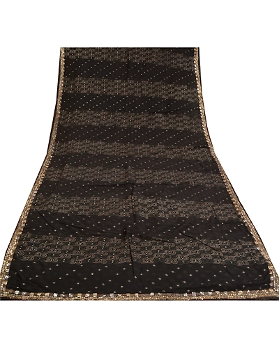 Sanskriti Vintage Bollywood Sarees Pure Georgette Silk Hand Beaded Sari Fabric, PS-60596-Black-Sequins Work-100% Pure Georgette Silk-9