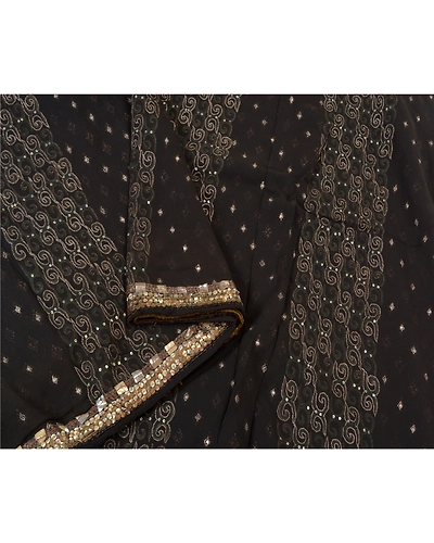 Sanskriti Vintage Bollywood Sarees Pure Georgette Silk Hand Beaded Sari Fabric, PS-60596-Black-Sequins Work-100% Pure Georgette Silk-10
