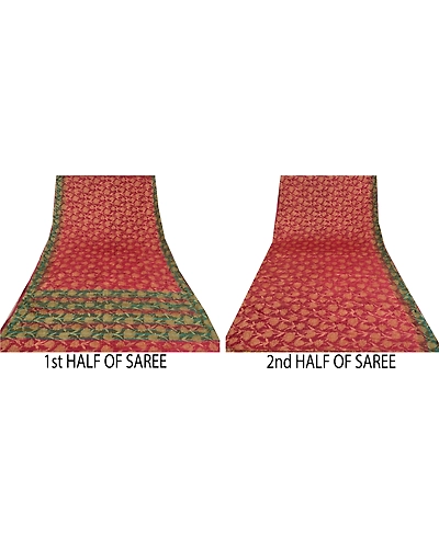 Sanskriti Vintage Dark Red Indian Sarees 100% Pure Silk Woven Sari Craft Fabric, PS-60600-Dark Red &amp; Green-Woven Work-100% Pure Silk-6