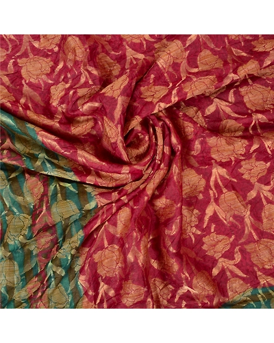 Sanskriti Vintage Dark Red Indian Sarees 100% Pure Silk Woven Sari Craft Fabric, PS-60600-Dark Red &amp; Green-Woven Work-100% Pure Silk-7