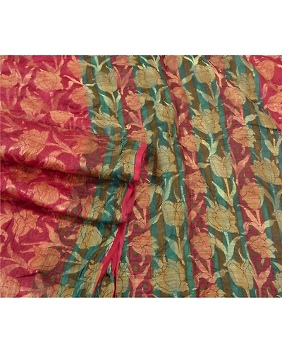 Sanskriti Vintage Dark Red Indian Sarees 100% Pure Silk Woven Sari Craft Fabric, PS-60600-Dark Red &amp; Green-Woven Work-100% Pure Silk-8