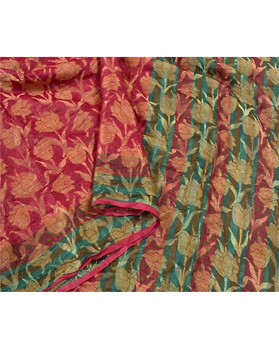 Sanskriti Vintage Dark Red Indian Sarees 100% Pure Silk Woven Sari Craft Fabric, PS-60600-Dark Red &amp; Green-Woven Work-100% Pure Silk-10