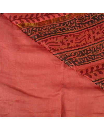 Sanskriti Vintage Rusty Red Sarees Pure Silk Block Printed Sari Craft Fabric, PS-60616-Shade Of Rusty Red-Block Printed Work-Pure Silk-3
