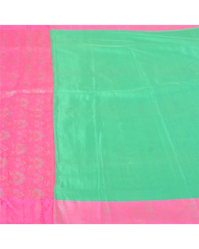 Sanskriti Vintage Green Indian Sarees 100% Pure Silk Woven Sari Craft Fabric, PS-60619-Green &amp; Pink-Woven Work-100% Pure Silk-4