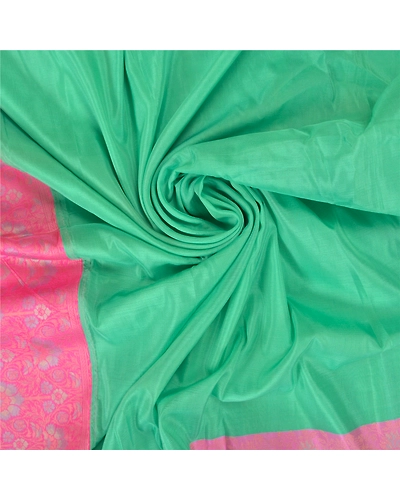Sanskriti Vintage Green Indian Sarees 100% Pure Silk Woven Sari Craft Fabric, PS-60619-Green &amp; Pink-Woven Work-100% Pure Silk-7