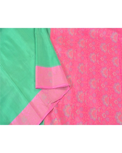 Sanskriti Vintage Green Indian Sarees 100% Pure Silk Woven Sari Craft Fabric, PS-60619-Green &amp; Pink-Woven Work-100% Pure Silk-10