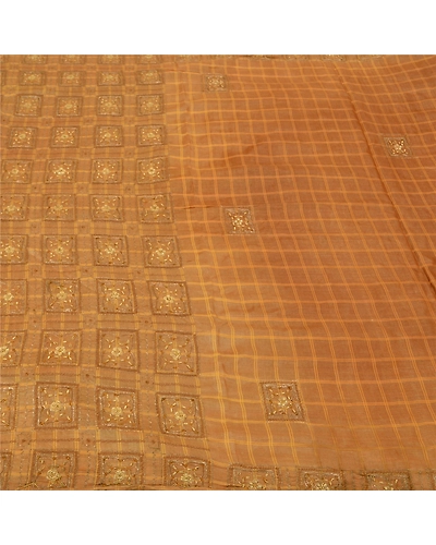 Sanskriti Vintage Brown Sarees Pure Silk Hand Beaded Woven Premium Sari Fabric, PS-60632-Shade Of Brown-Thread Work-100% Pure Silk-4