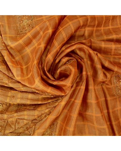 Sanskriti Vintage Brown Sarees Pure Silk Hand Beaded Woven Premium Sari Fabric, PS-60632-Shade Of Brown-Thread Work-100% Pure Silk-7