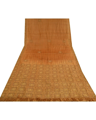 Sanskriti Vintage Brown Sarees Pure Silk Hand Beaded Woven Premium Sari Fabric, PS-60632-Shade Of Brown-Thread Work-100% Pure Silk-9