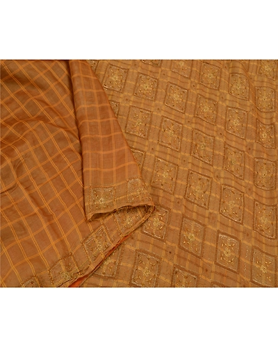 Sanskriti Vintage Brown Sarees Pure Silk Hand Beaded Woven Premium Sari Fabric, PS-60632-Shade Of Brown-Thread Work-100% Pure Silk-10