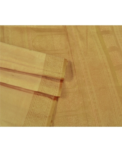 Sanskriti Vintage Golden Indian Sarees 100% Pure Silk Woven Sari Craft Fabric, PS-60649-Shade Of Golden-Woven Work-100% Pure Silk-8