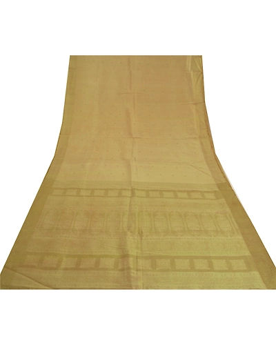 Sanskriti Vintage Golden Indian Sarees 100% Pure Silk Woven Sari Craft Fabric, PS-60649-Shade Of Golden-Woven Work-100% Pure Silk-9