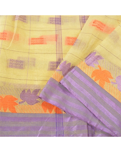 Sanskriti Vintage Cream Sarees 100% Pure Cotton Hand-Woven Premium Sari Fabric, PS-60652-Cream-Woven Work-100% Pure Cotton-2