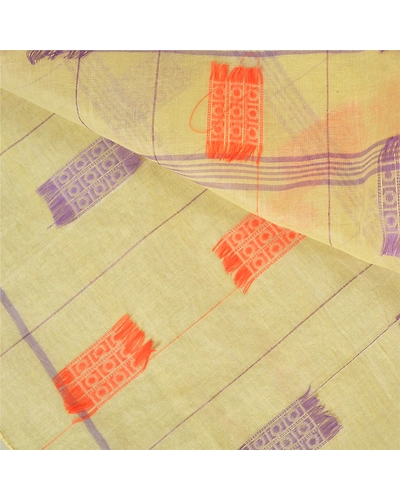 Sanskriti Vintage Cream Sarees 100% Pure Cotton Hand-Woven Premium Sari Fabric, PS-60652-Cream-Woven Work-100% Pure Cotton-3