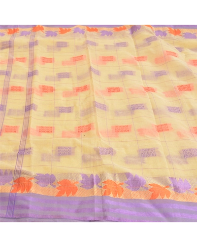 Sanskriti Vintage Cream Sarees 100% Pure Cotton Hand-Woven Premium Sari Fabric, PS-60652-Cream-Woven Work-100% Pure Cotton-4