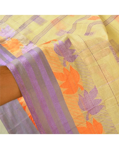 Sanskriti Vintage Cream Sarees 100% Pure Cotton Hand-Woven Premium Sari Fabric, PS-60652-Cream-Woven Work-100% Pure Cotton-5