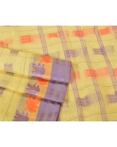 Sanskriti Vintage Cream Sarees 100% Pure Cotton Hand-Woven Premium Sari Fabric, PS-60652-Cream-Woven Work-100% Pure Cotton-8