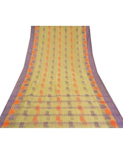 Sanskriti Vintage Cream Sarees 100% Pure Cotton Hand-Woven Premium Sari Fabric, PS-60652-Cream-Woven Work-100% Pure Cotton-9