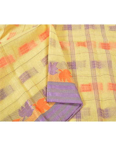 Sanskriti Vintage Cream Sarees 100% Pure Cotton Hand-Woven Premium Sari Fabric, PS-60652-Cream-Woven Work-100% Pure Cotton-10