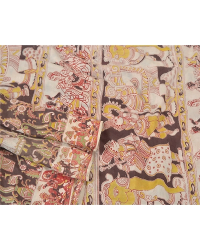 Sanskriti Vintage Brown Sarees Pure Silk Handmade Kalamkari Human Sari Fabric, PS-60701-Brown &amp; Ivory-Kalamkari Work-100% Pure Silk-8