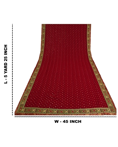 Sanskriti Vintage Dark Red Sarees Georgette Embroidered Cultural Sari Fabric, PS-60702-Dark Red-Patch Work-Georgette-1