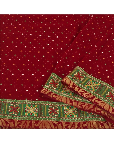 Sanskriti Vintage Dark Red Sarees Georgette Embroidered Cultural Sari Fabric, PS-60702-Dark Red-Patch Work-Georgette-2