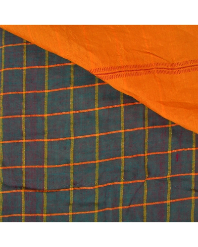 Sanskriti Vintage Saffron Sarees 100% Pure Cotton Woven Chettinad Sari Fabric, PS-60707-Saffron &amp; Shade Of Blue-Woven Work-100% Pure Silk-3
