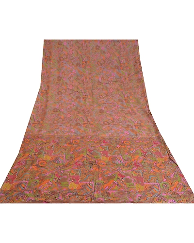 Sanskriti Vintage Indian Sarees 100% Pure Silk Hand Beaded Sari Craft Fabric, PS-60709-Multi Color-Printed Work-100% Pure Silk-9