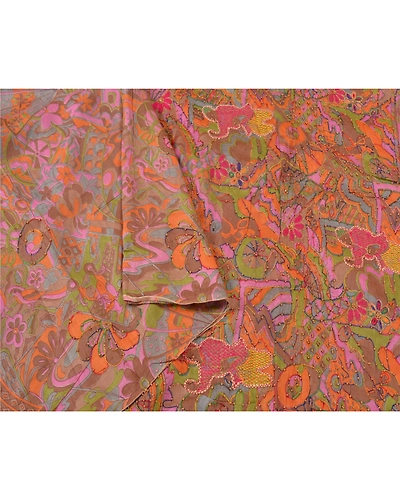 Sanskriti Vintage Indian Sarees 100% Pure Silk Hand Beaded Sari Craft Fabric, PS-60709-Multi Color-Printed Work-100% Pure Silk-10