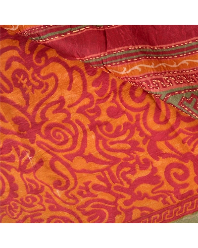 Sanskriti Vintage Dark Red Sarees 100% Pure Silk Hand Beaded Kantha Sari Fabric, PS-60724-Dark Red-Thread Work-100% Pure Silk-3
