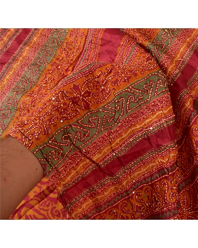 Sanskriti Vintage Dark Red Sarees 100% Pure Silk Hand Beaded Kantha Sari Fabric, PS-60724-Dark Red-Thread Work-100% Pure Silk-5