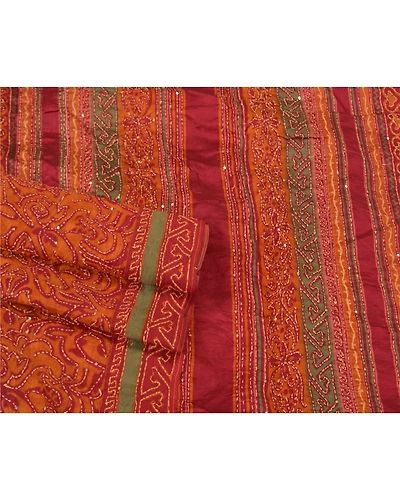Sanskriti Vintage Dark Red Sarees 100% Pure Silk Hand Beaded Kantha Sari Fabric, PS-60724-Dark Red-Thread Work-100% Pure Silk-8