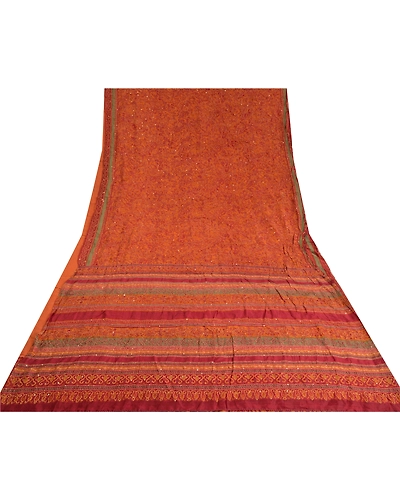 Sanskriti Vintage Dark Red Sarees 100% Pure Silk Hand Beaded Kantha Sari Fabric, PS-60724-Dark Red-Thread Work-100% Pure Silk-9