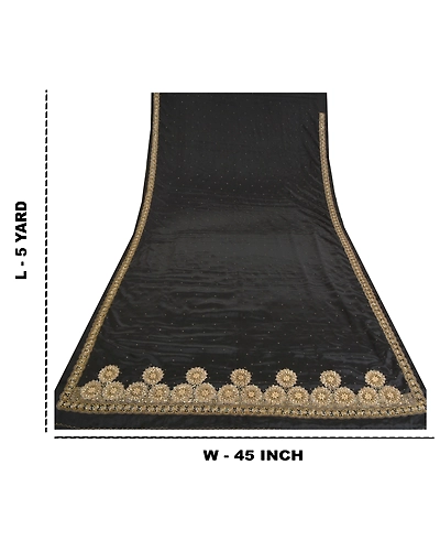 Sanskriti Vintage Black Sarees Art Silk Hand Beaded Cultural Sari Craft Fabric, PS-60729-Black-Zardozi Work-Art Silk-1