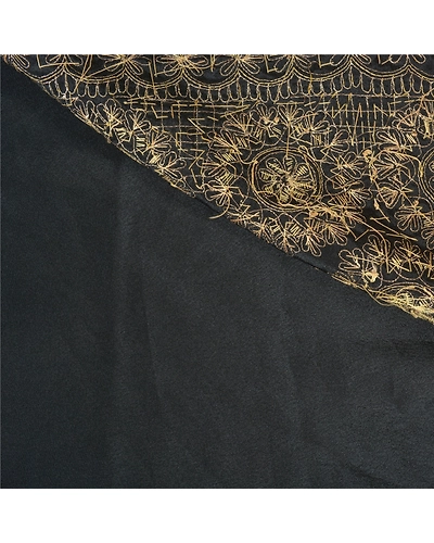 Sanskriti Vintage Black Sarees Art Silk Hand Beaded Cultural Sari Craft Fabric, PS-60729-Black-Zardozi Work-Art Silk-3