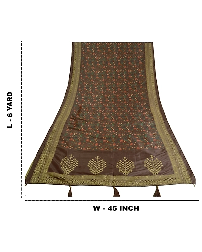 Sanskriti Vintage Brown Sarees Art Silk Sindhi Embroidered Premium Sari Fabric, PS-60734-Brown-Thread Work-Art Silk-1