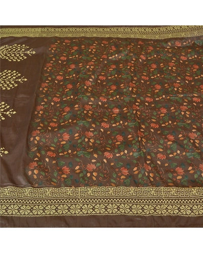 Sanskriti Vintage Brown Sarees Art Silk Sindhi Embroidered Premium Sari Fabric, PS-60734-Brown-Thread Work-Art Silk-4
