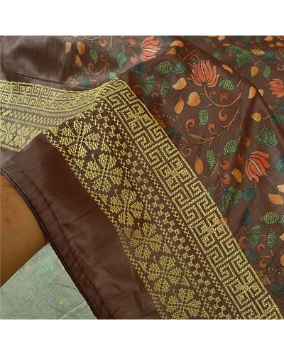 Sanskriti Vintage Brown Sarees Art Silk Sindhi Embroidered Premium Sari Fabric, PS-60734-Brown-Thread Work-Art Silk-5
