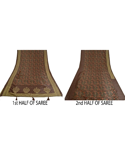 Sanskriti Vintage Brown Sarees Art Silk Sindhi Embroidered Premium Sari Fabric, PS-60734-Brown-Thread Work-Art Silk-6