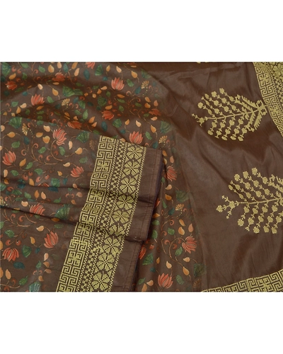 Sanskriti Vintage Brown Sarees Art Silk Sindhi Embroidered Premium Sari Fabric, PS-60734-Brown-Thread Work-Art Silk-8