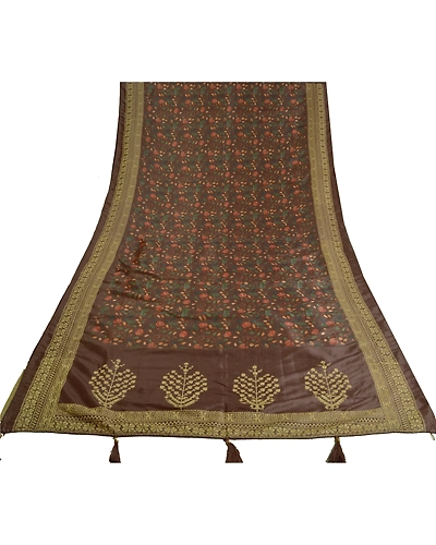 Sanskriti Vintage Brown Sarees Art Silk Sindhi Embroidered Premium Sari Fabric, PS-60734-Brown-Thread Work-Art Silk-9