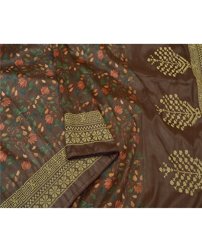 Sanskriti Vintage Brown Sarees Art Silk Sindhi Embroidered Premium Sari Fabric, PS-60734-Brown-Thread Work-Art Silk-10