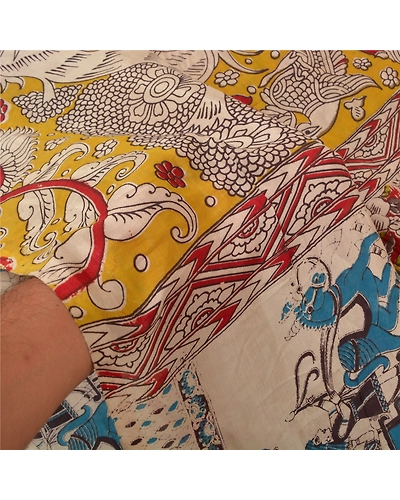 Sanskriti Vintage Dark Red Sarees Cotton Silk Handmade Kalamkari Sari Fabric, PS-60740-Dark Red &amp; Ivory-Kalamkari Work-Cotton Silk-5